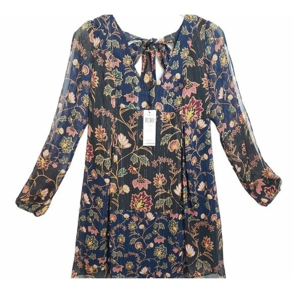BcbgenerationMetallic‎ Floral Bow Back Dress XXS - Picture 2 of 13